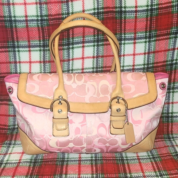 Coach Bags Authentic Coach Bag Pink Satin Optic Signature Tan